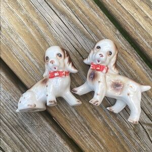 Ceramic Salt and Pepper Shaker Dog Figurines with Red Collars